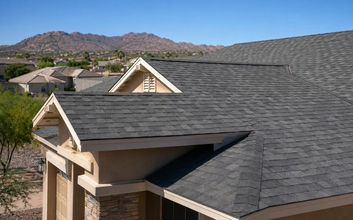 Asphalt shingle roof on a two-story home